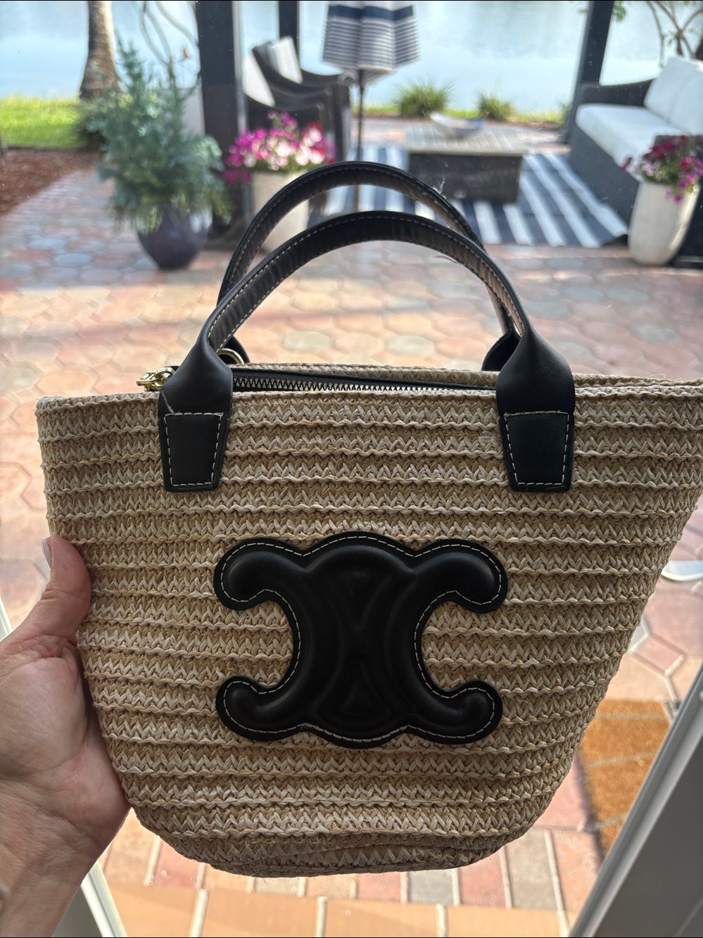 Woven Straw Tote with Black Trim - Picture 5 of 5